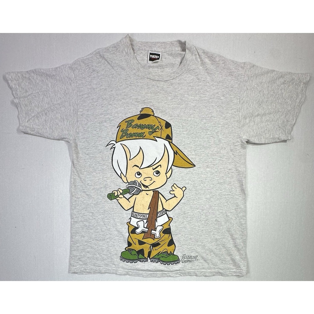 Vintage 1993 Flintstones Bam Bam T-Shirt Gray XL Tultex Double Sided Cartoon